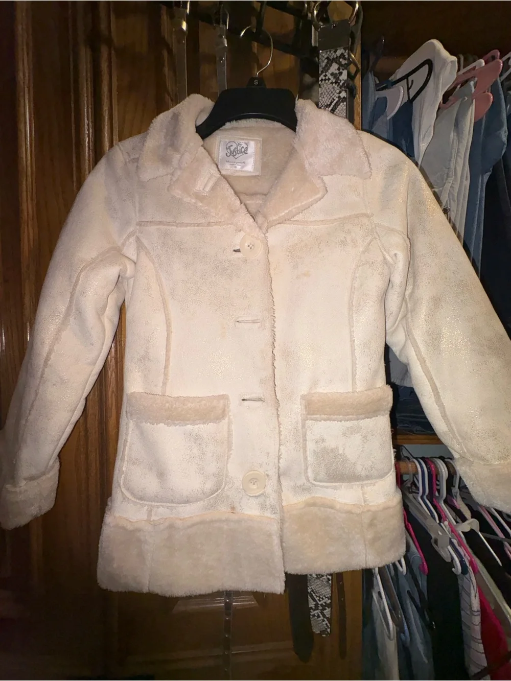 Justice Cream Faux Shearling Jacket